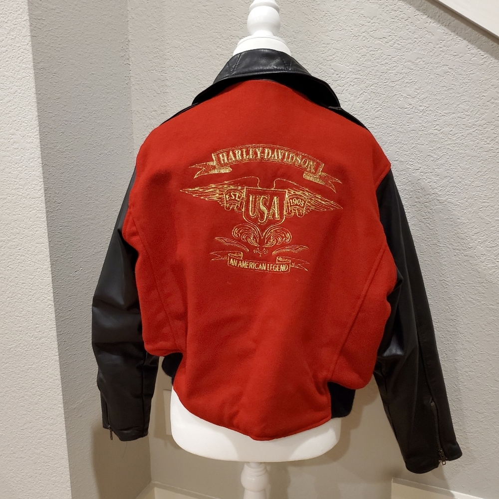 Wool and Leather Harley Davidson Women Jacket